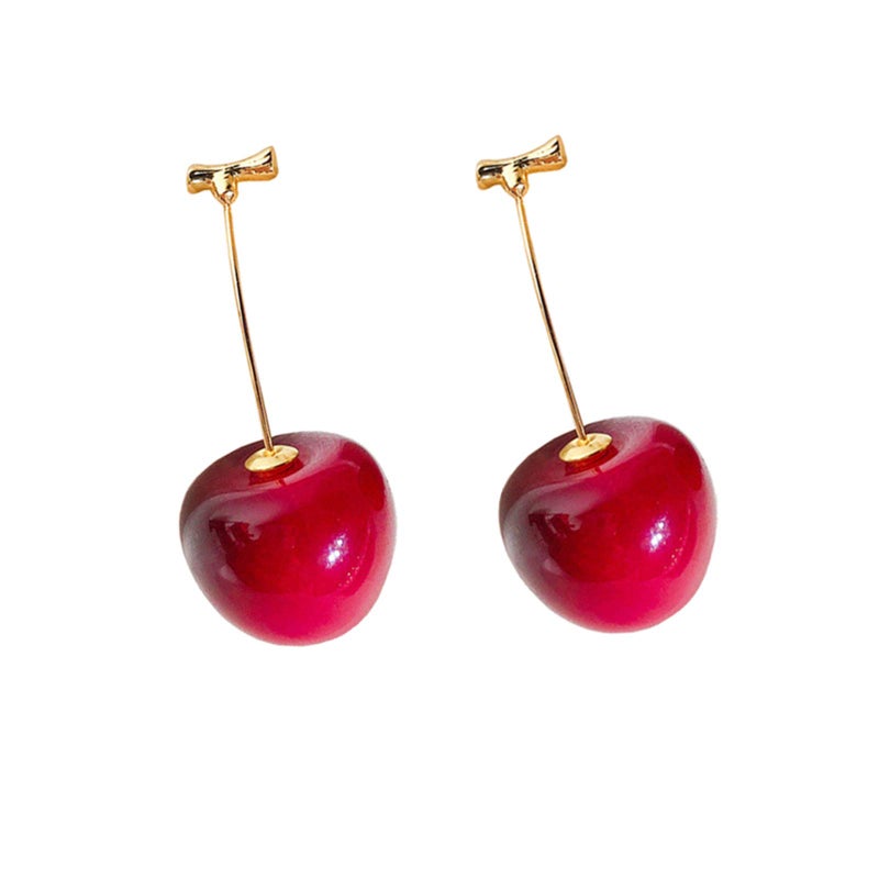ONEYIM 3D Red Cherry Drop Earrings Cute Fruit Gold Dangle Earrings Charm Jewelry Gift Earrings for Women - Image 1